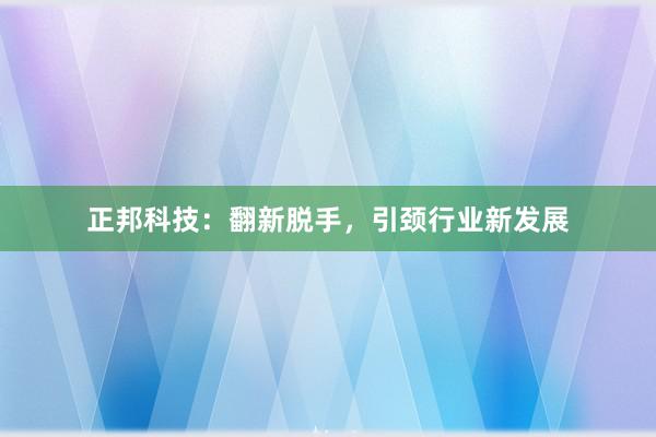 正邦科技：翻新脱手，引颈行业新发展